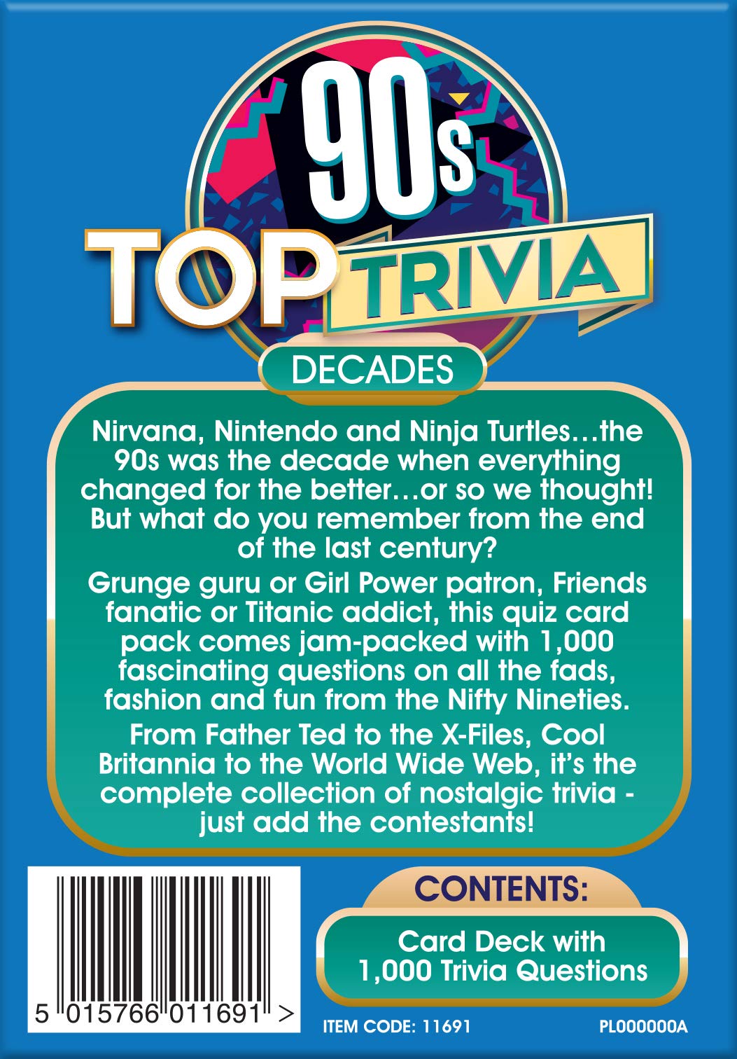 Cheatwell Games Top Trivia 1990'S - A Decade Of Trivia Travel Pack Card Game - 1000 Quiz Questions - For Ages 14 And Up