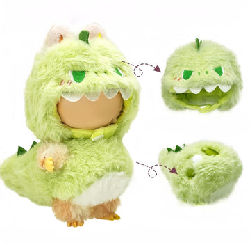 Jrelecs Clothes for Labubu Series 17cm Dolls Cute Dinosaur Costume - enhanced Collector's Outfit Set  Fantasy Style Clothes & Horn Accessories (Doll Not Included) (Style D)