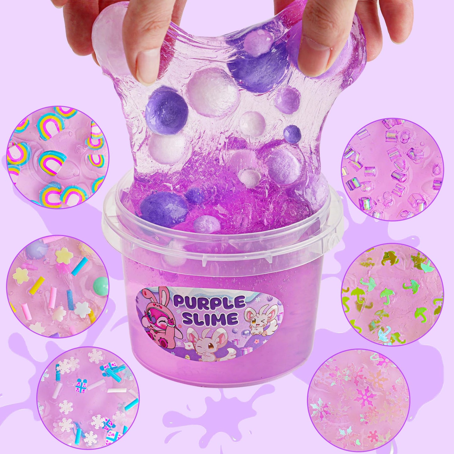 Purple Slime Kit, Clear Slime Bucket, Slime Party Favors For Kids, Crunchy Slime Includes 10 Packs Of Slime Add-Ins, Sensory Toy