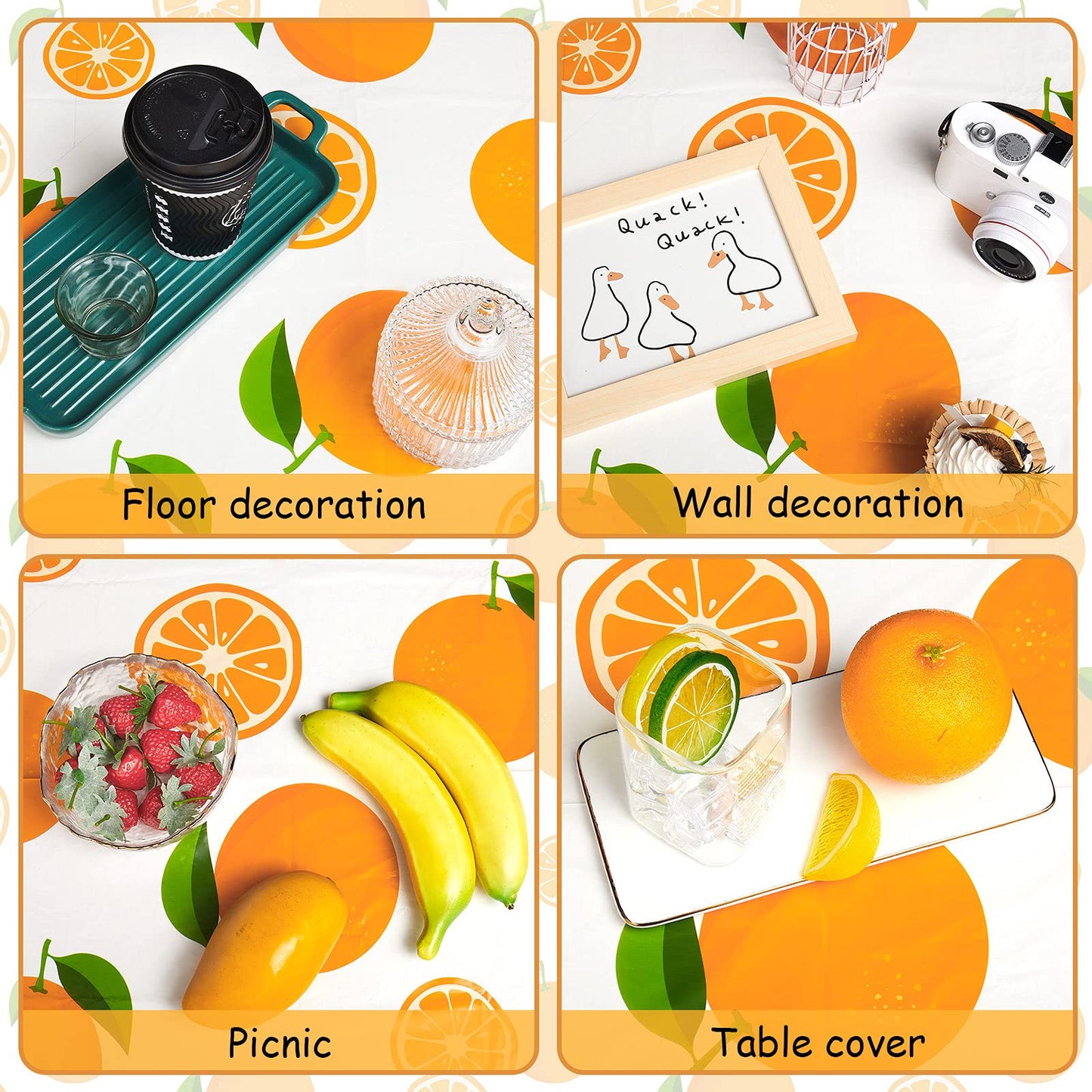 Tudomro 3 Pcs Little Cutie Party Tablecover, Fruit Orange Tablecloth for Cutie is on The Way Birthday Party, Baby Shower, Summer