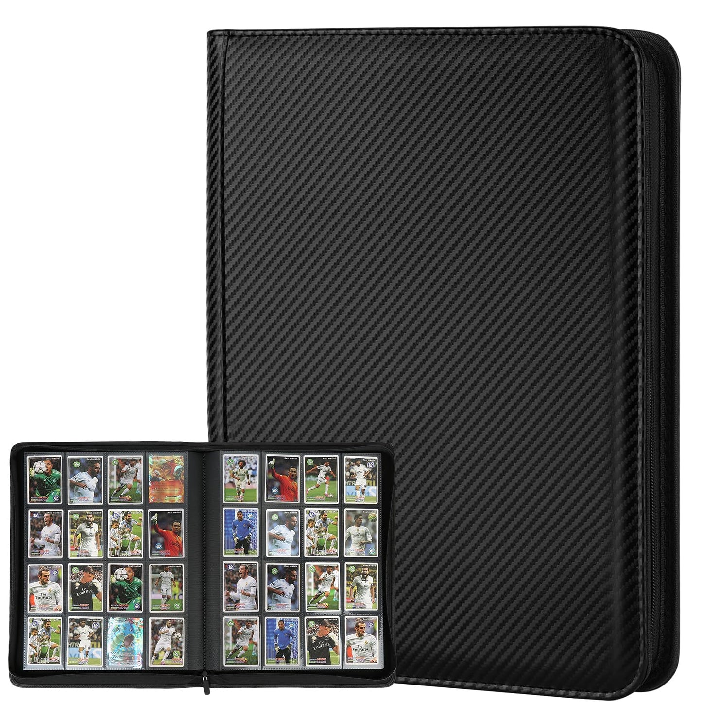 Trading Card Binder 16 Pocket  GERMUN PU Cover Card Binder for 1000+ Cards  enhanced Trading Card Holder Folders  Double Sided Pocket Card Album for MTG  TCG (Carbon Black)