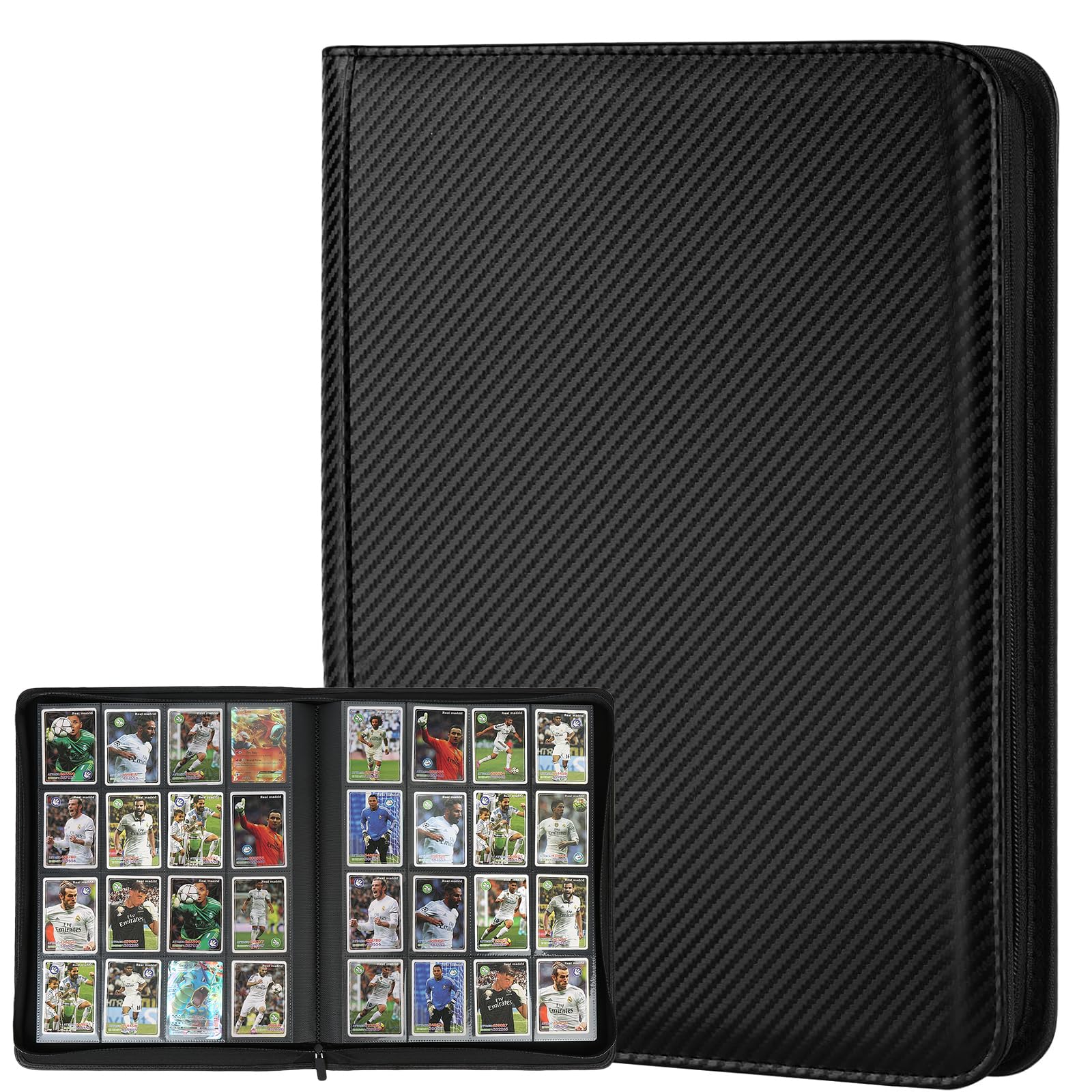 Trading Card Binder 16 Pocket  GERMUN PU Cover Card Binder for 1000+ Cards  enhanced Trading Card Holder Folders  Double Sided Pocket Card Album for MTG  TCG (Carbon Black)