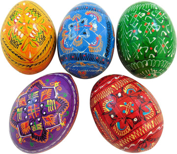 Westmon Works Ukrainian Wooden Pysanky Easter Eggs Handmade And Painted In Ukraine, Set Of 5