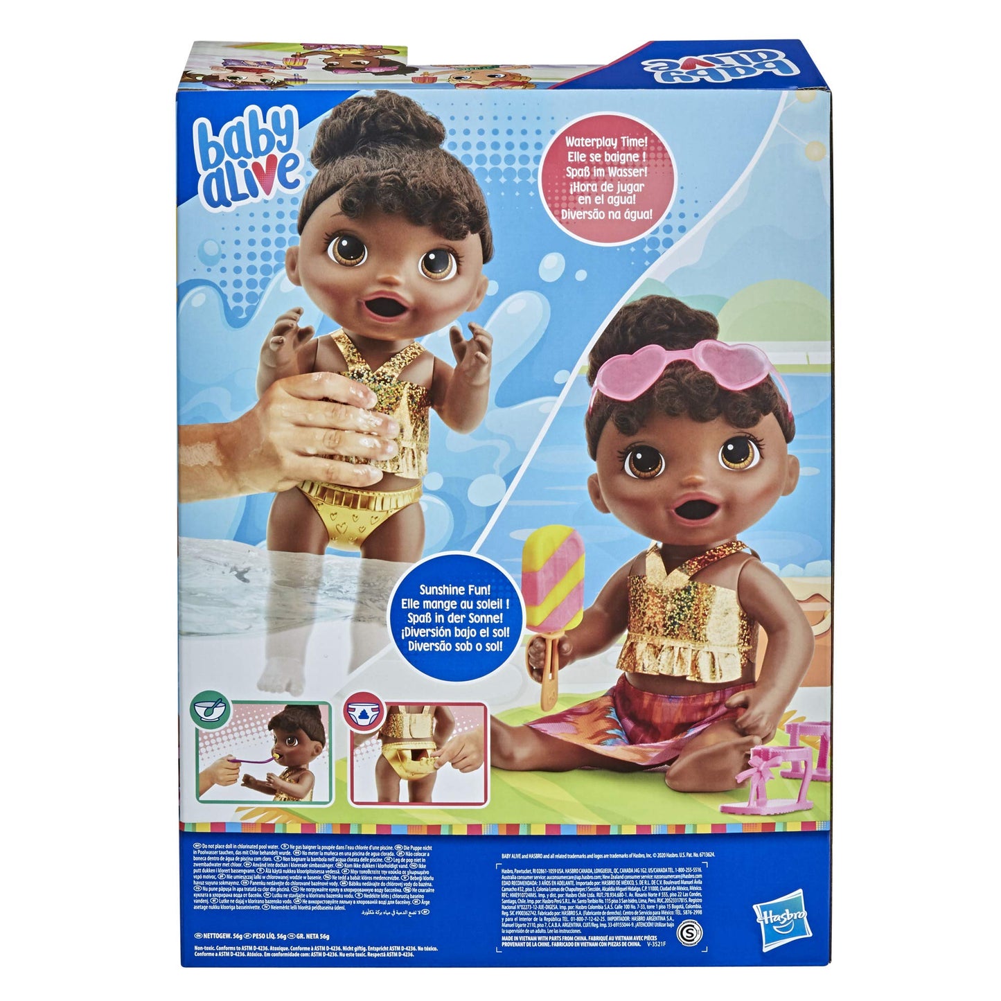 Baby Alive Sunshine Snacks Doll, Eats And Poops, Summer-Themed Waterplay Baby Doll, Ice Pop Mold, Toy For Kids Ages 3 And Up, Black Hair