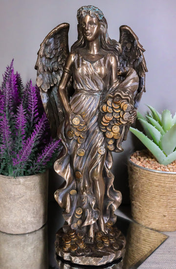 Ebros Gift Roman Greek Goddess Fortuna With Bountiful Gold Coins Statue 11.5' H Tyche Lady Of Fate Fortune Prosperity Providence Figurine