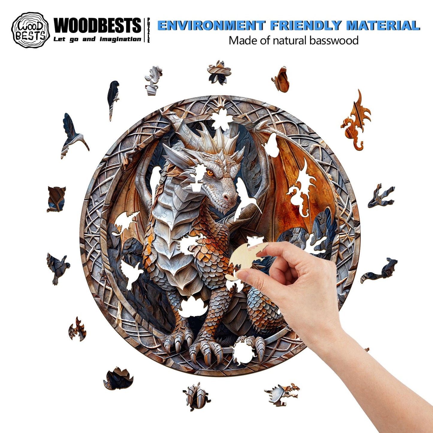 WOODBESTS Wooden Puzzles for Adults (200 Piece, M, 11.4''x11.4'') Guardian Dragon Puzzle Beautiful Wooden Box, Wooden Jigsaw Puz