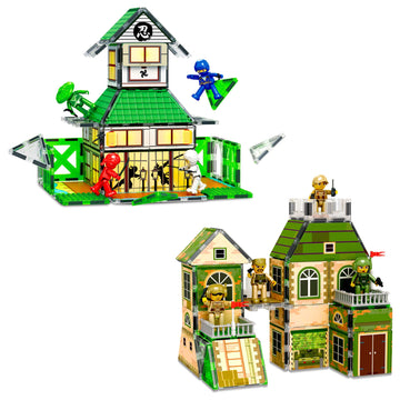 Picassotiles 102Pc Magnet Tile Building Block Ninja & Troop Theme Double Sided Printings 2In1 With 8 Character Figures Magnetic 