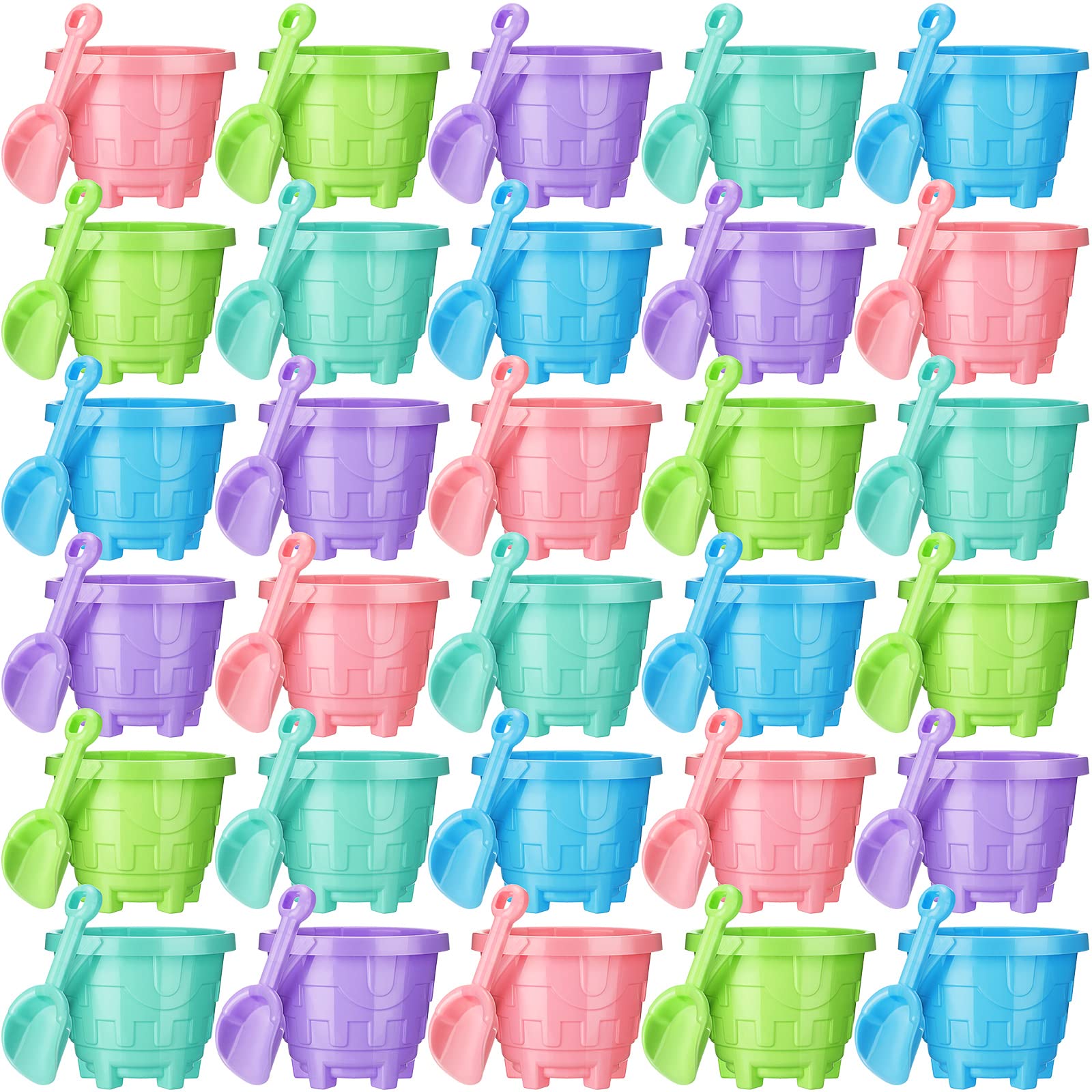 Sosation 100 Pcs Sand Buckets Bulk for Kids Easter Sand Buckets and Shovels for Kids 5.5 Inch Plastic Beach Pails Toys for Girls