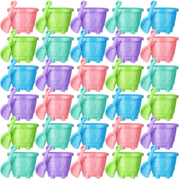 Sosation 100 Pcs Sand Buckets Bulk for Kids Easter Sand Buckets and Shovels for Kids 5.5 Inch Plastic Beach Pails Toys for Girls