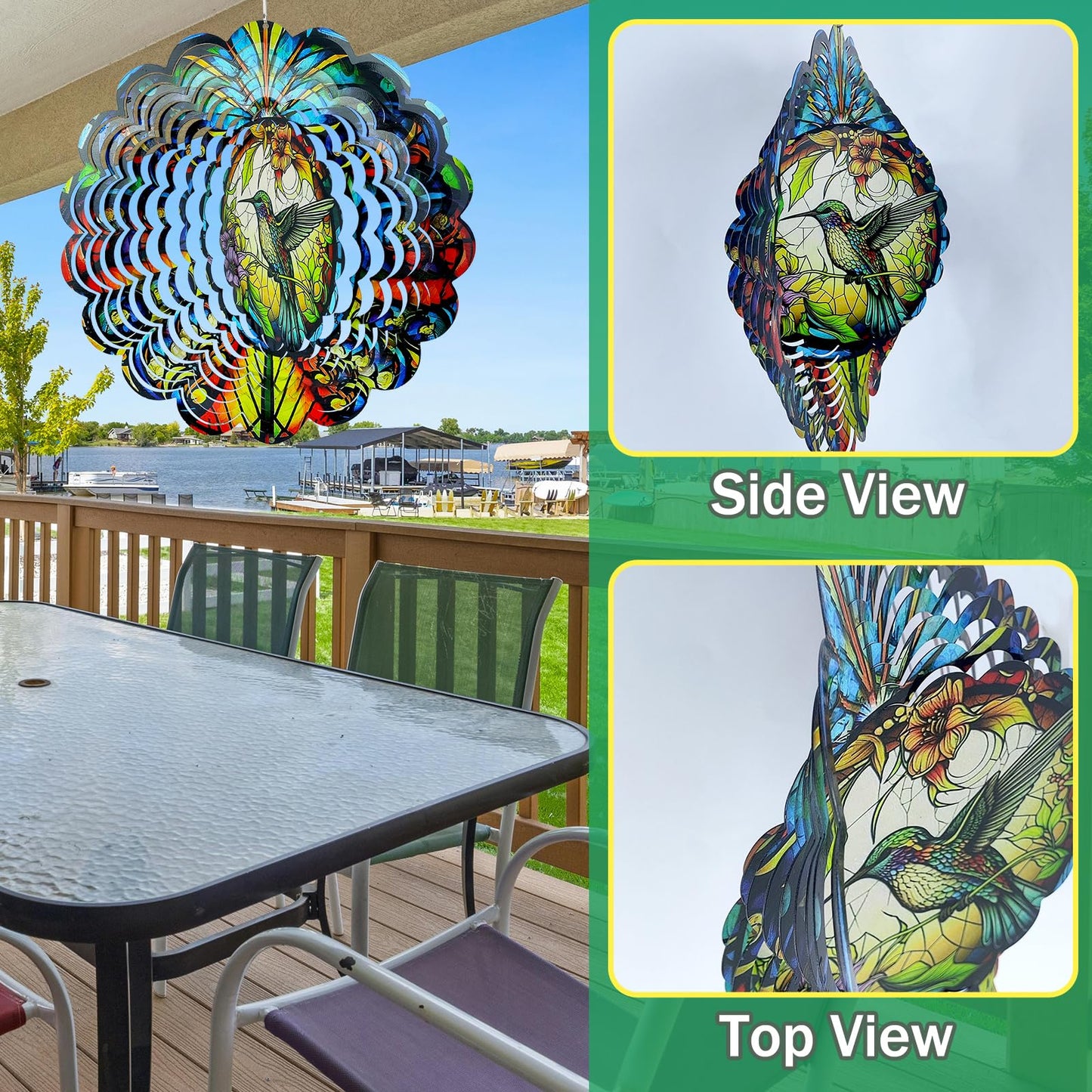 Wind Spinners Hummingbird Arts12 Inch 3D Stainless Steel Laser Cut Metal Art Geometric Pattern Wind Sculpture Hanging For Yard G