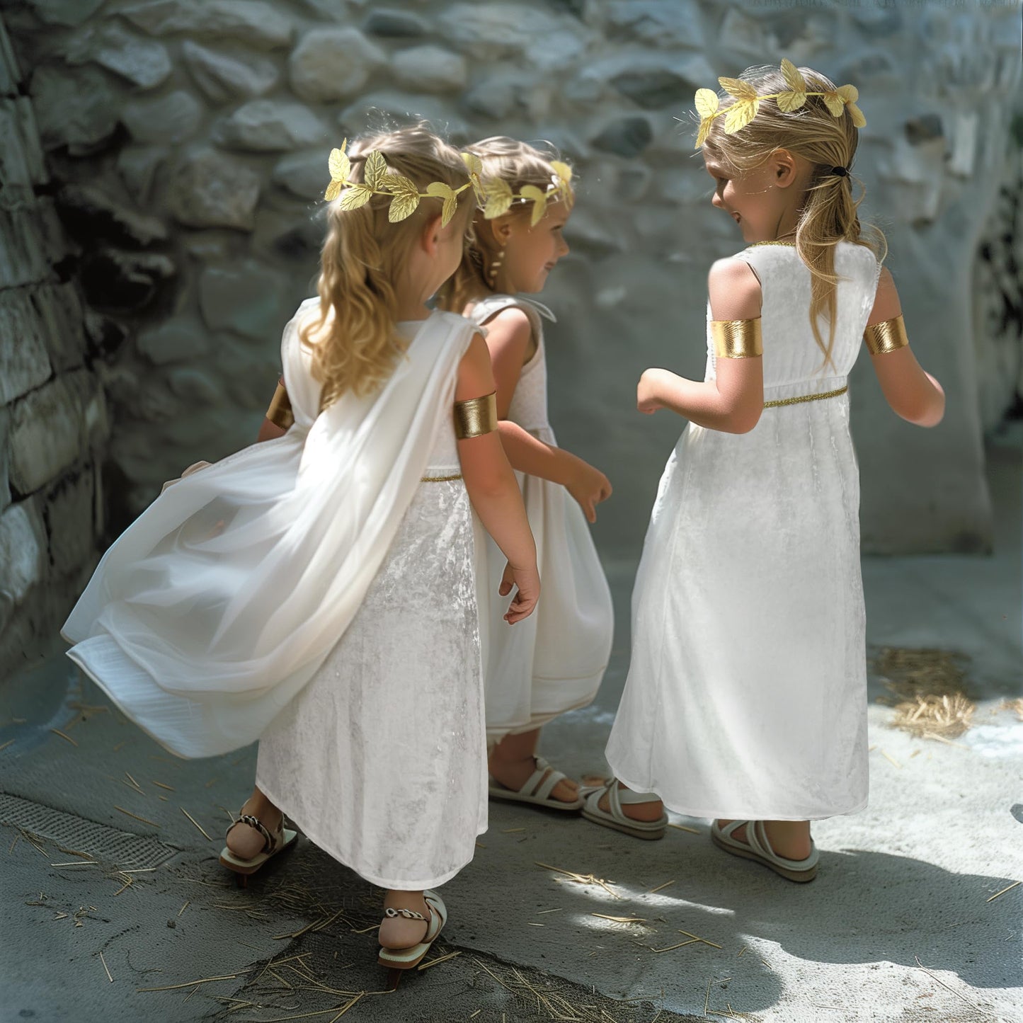 Uqje 6Pcs Kids Greek Toga Costume Set Halloween Cosplay Roman Goddess Grecian Outfit For Children White