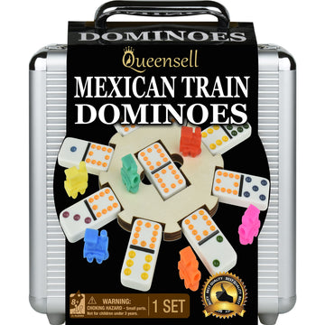 Queensell Mexican Train Dominoes Set With Wooden Hub, Domino Tile Board Games - Double 12 Dominos Set For Family Game Night For Adults And Kids Ages 8 And Up (Double 12)