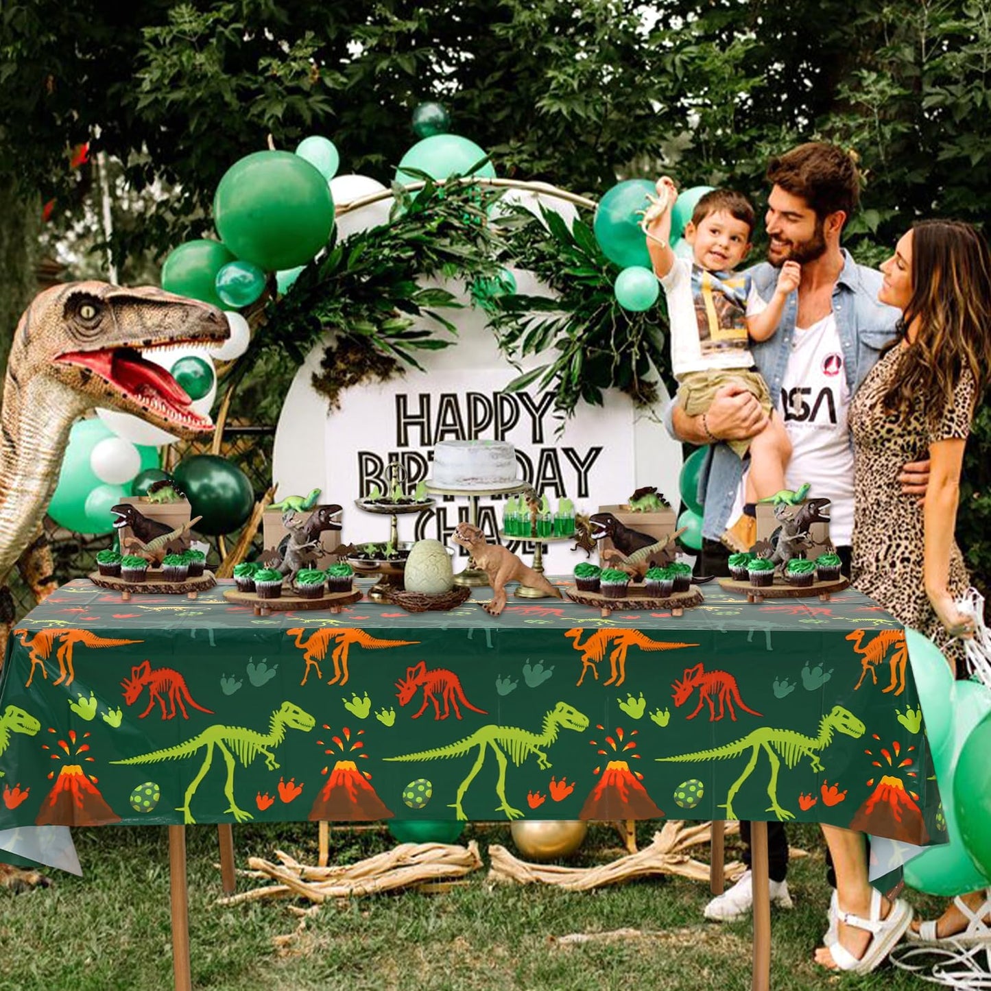 Staraise 3 Pieces Dinosaur Birthday Decorations Party Tablecloth, Dinosaur Table Cover PE Waterproof Rectangle Tablecloth for Ki