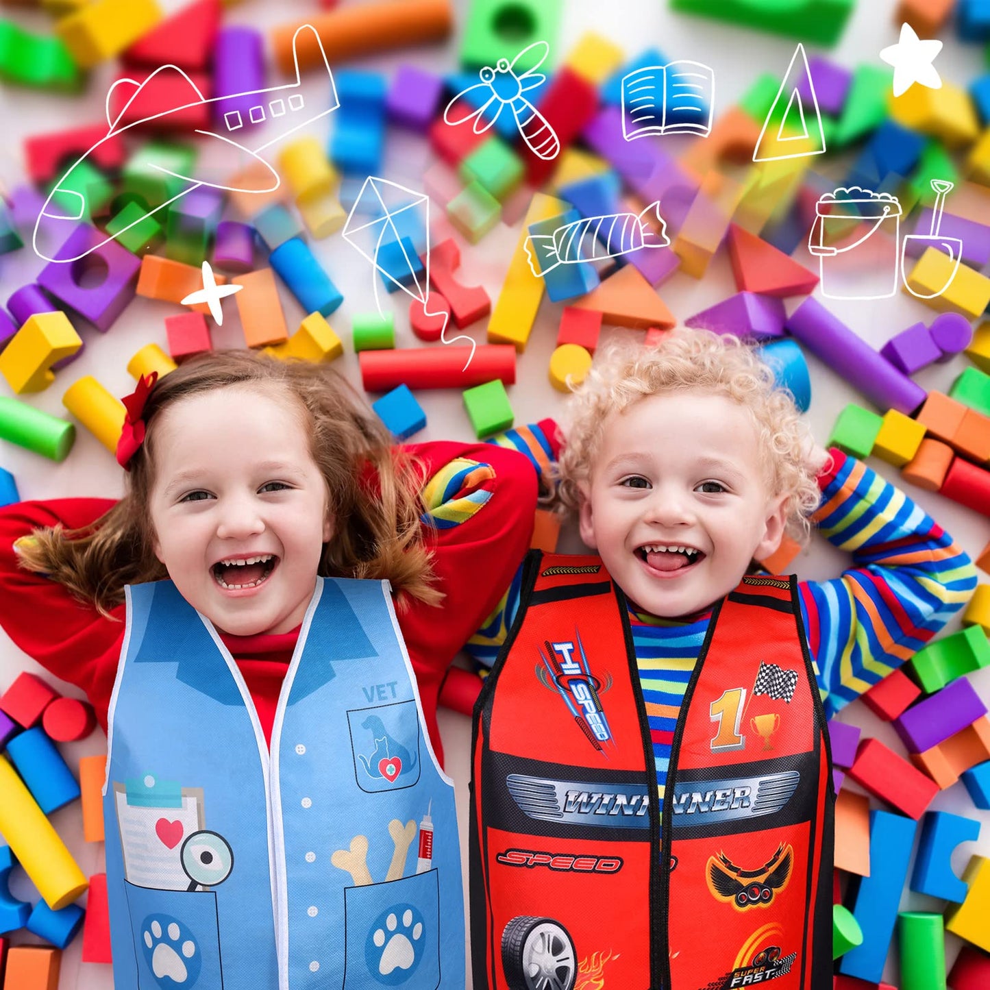 20 Pcs Kids Community Helper Dress Up Vest Career Costumes Role Play Career Cosplay Clothes Pretend And Play Costume For Kids Dress Up Doctor Police Fireman Car Racer Cowboy Farmers Worker Pirate