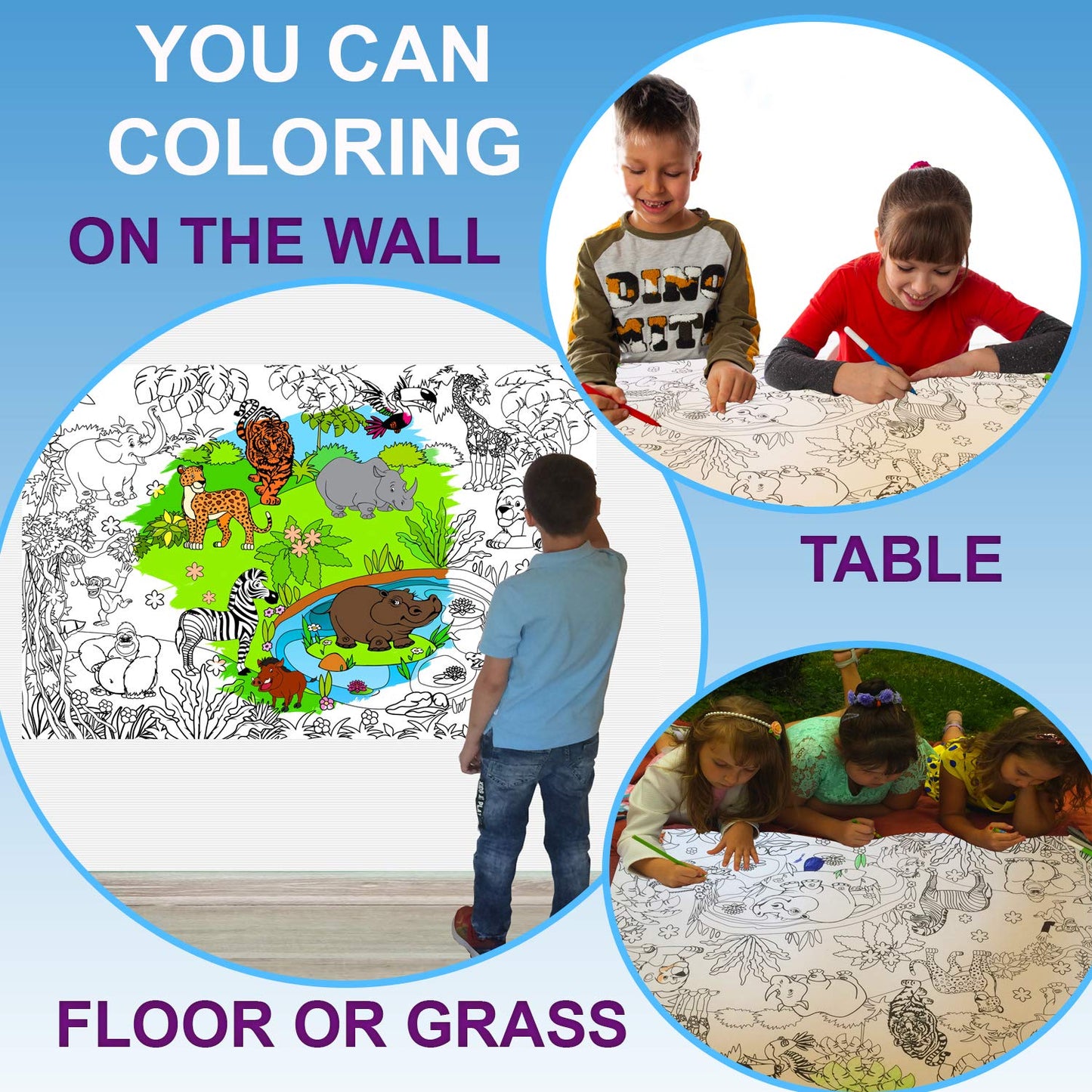 ALEX Art, Giant Coloring Poster - Animals Jumbo Table Wall Coloring Sheets - Super Huge Large Coloring Posters for Kids - Art Ho
