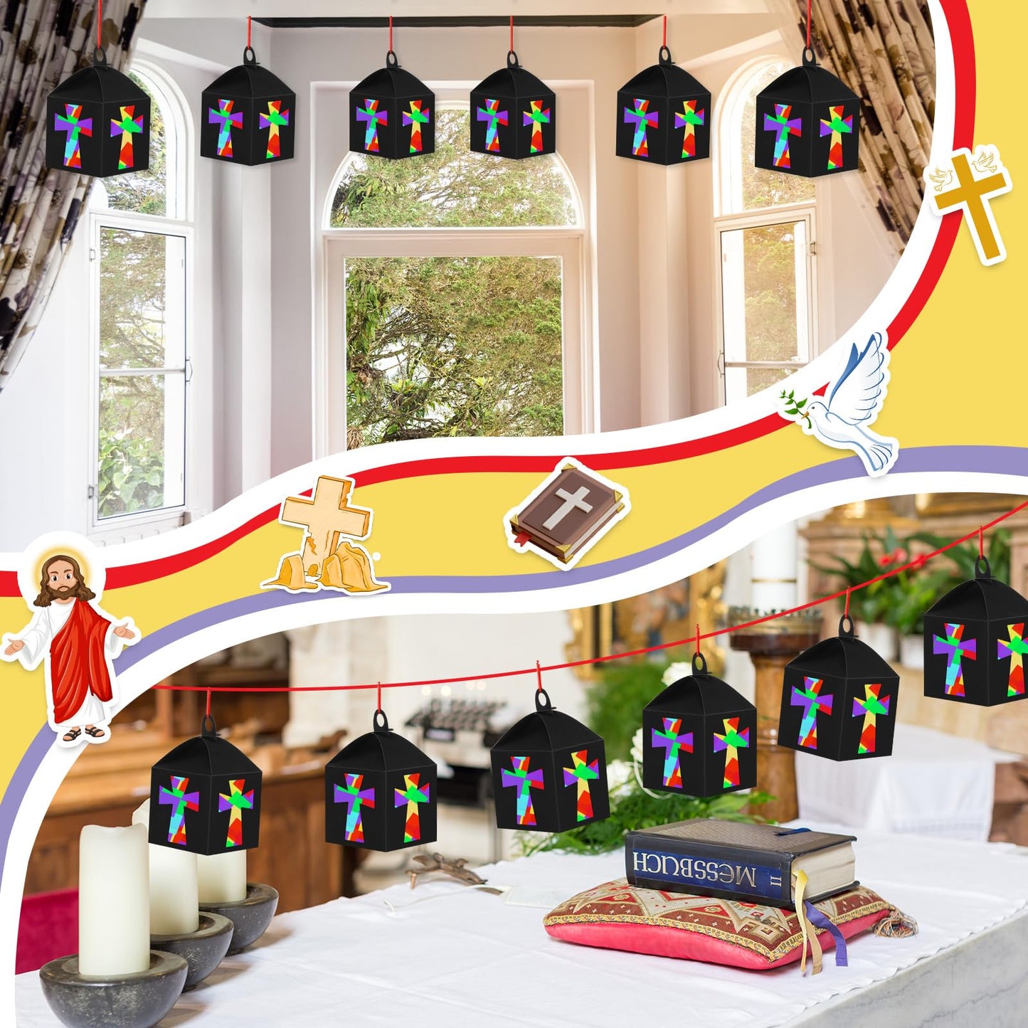 VIHOSE 16 Sets Religious Crafts Kits Christian Cross Lantern Crafts Bulk Christian Sunday School Suncatcher Cross Ornaments Chur