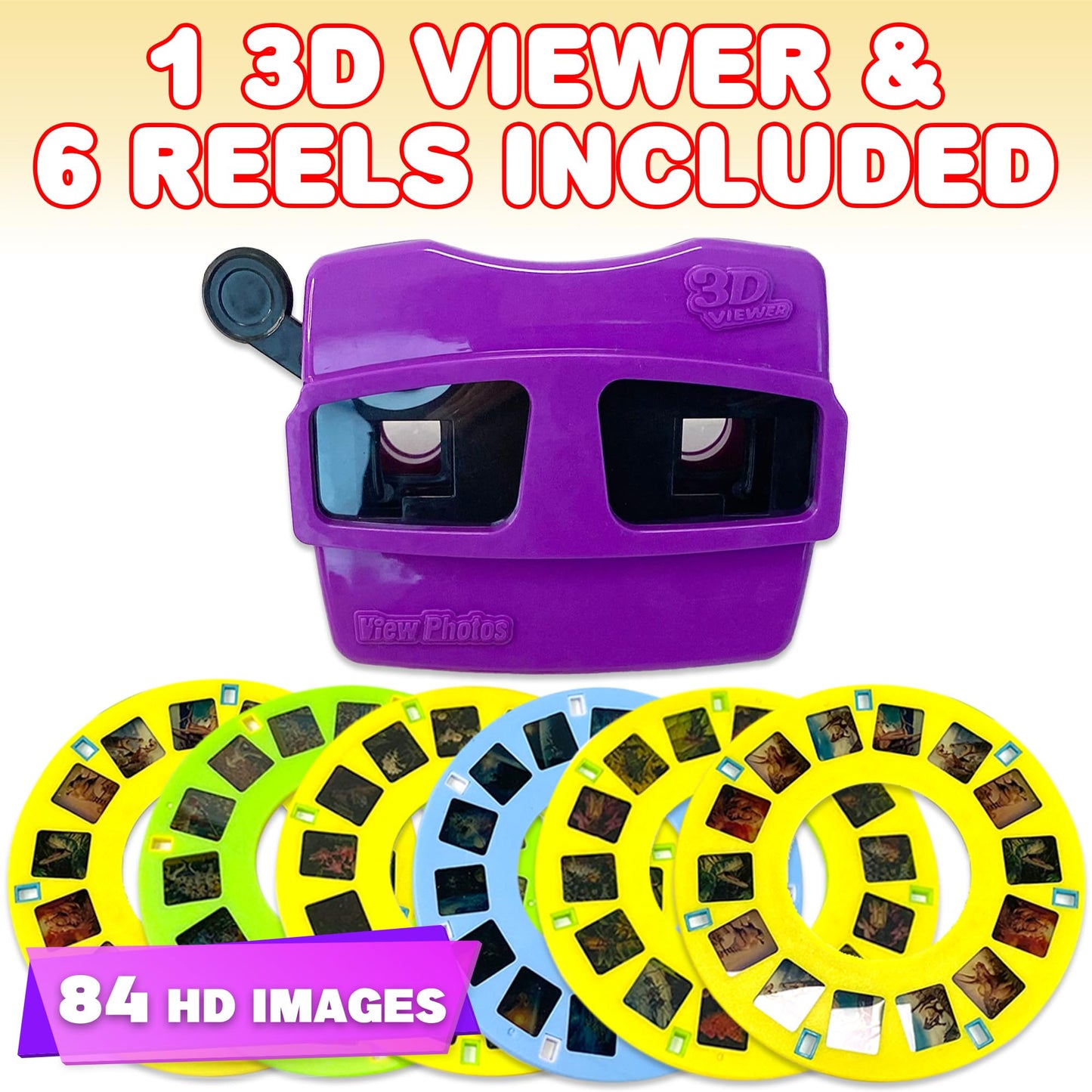 Artcreativity 3D Viewer For Kids With 6 Reels – View Master Style Reel Viewer With 42 Hd Images – Dinosaurs, Animals, Space & More – Vibrant Viewfinder Toy For Kids – Fun Gift Idea