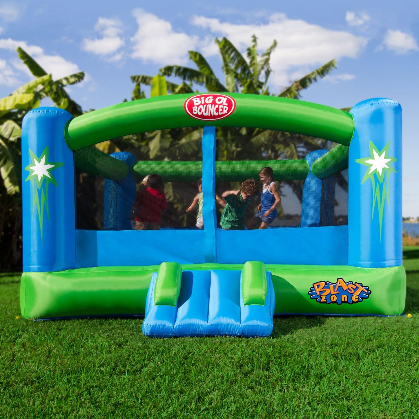 Blast Zone Big Ol Bouncer - 15x12 Inflatable Bounce House with Blower - Huge - enhanced Quality - 6 Players