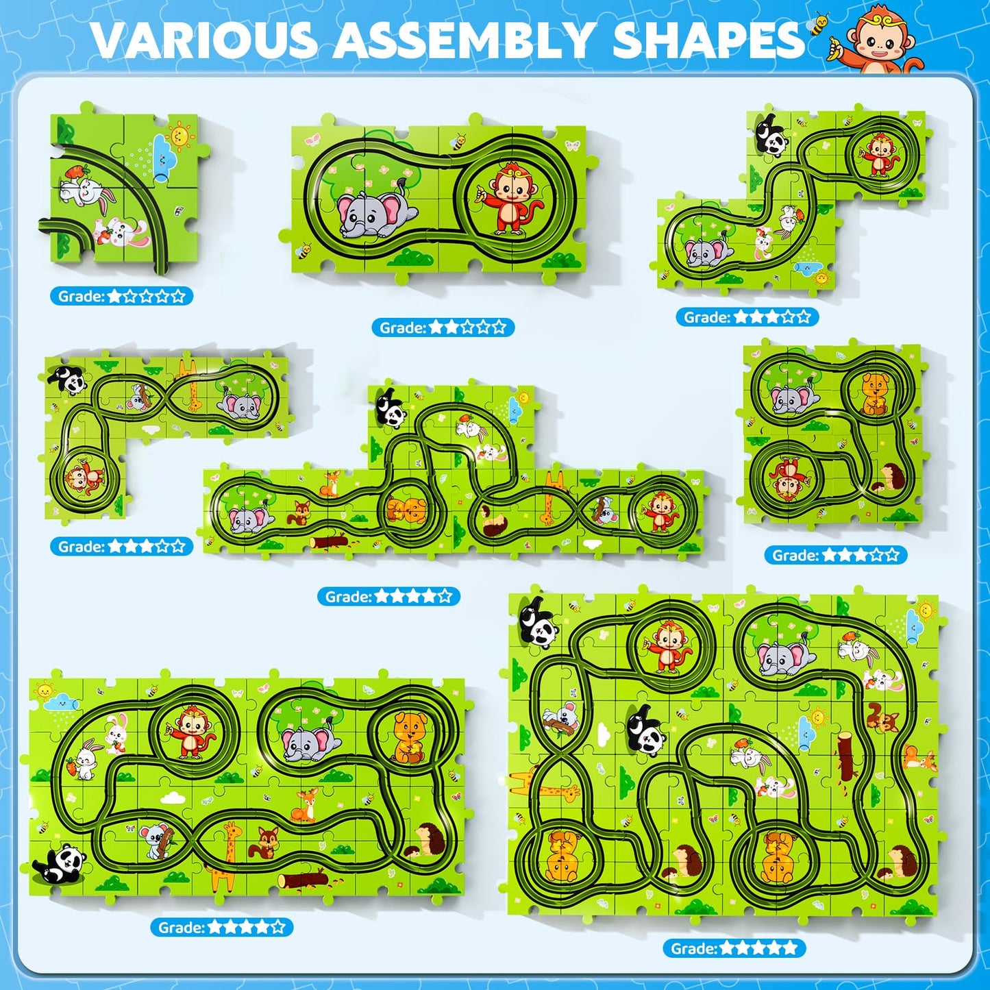 Beby Buty 48PCS Puzzle Race Track Car Set - Green Plastic Toys for Kids Ages 3-6, Ideal Birthday Gifts for Boys