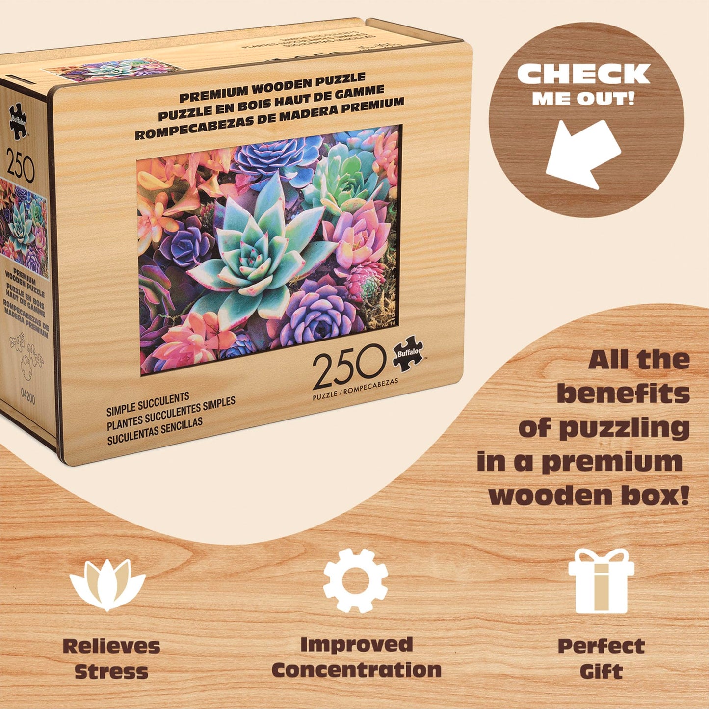 Buffalo Games - Succulent Wood Puzzle - Whimsy Cut Jigsaw Pieces - 250 Piece Jigsaw Puzzle - Ages 14 And Up