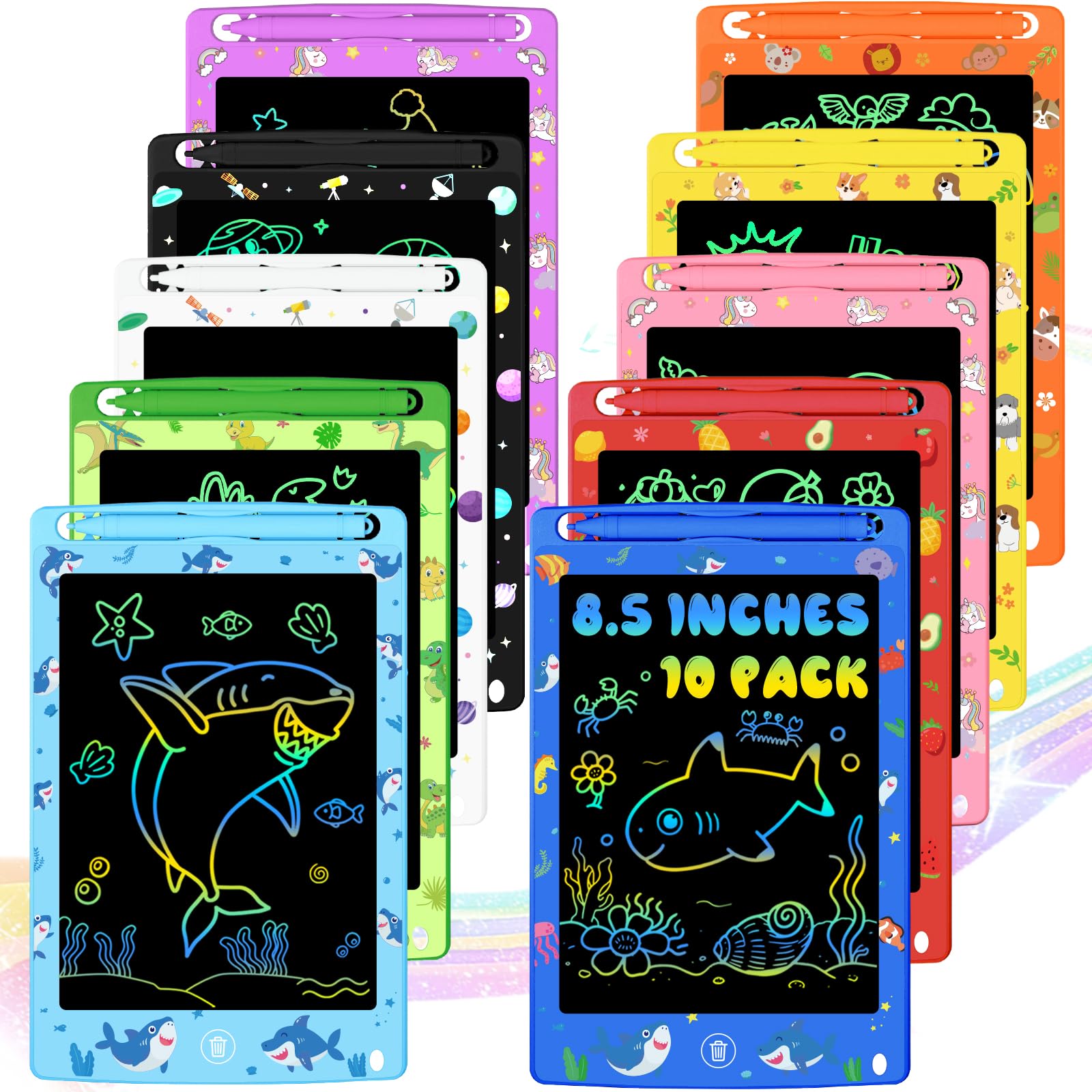 Party Favor 10 Pack LCD Writing Tablet for Kids, 8.5 Inch Colorful Doodle Board Drawing Pad, Educational Learning Travel Toys Bi