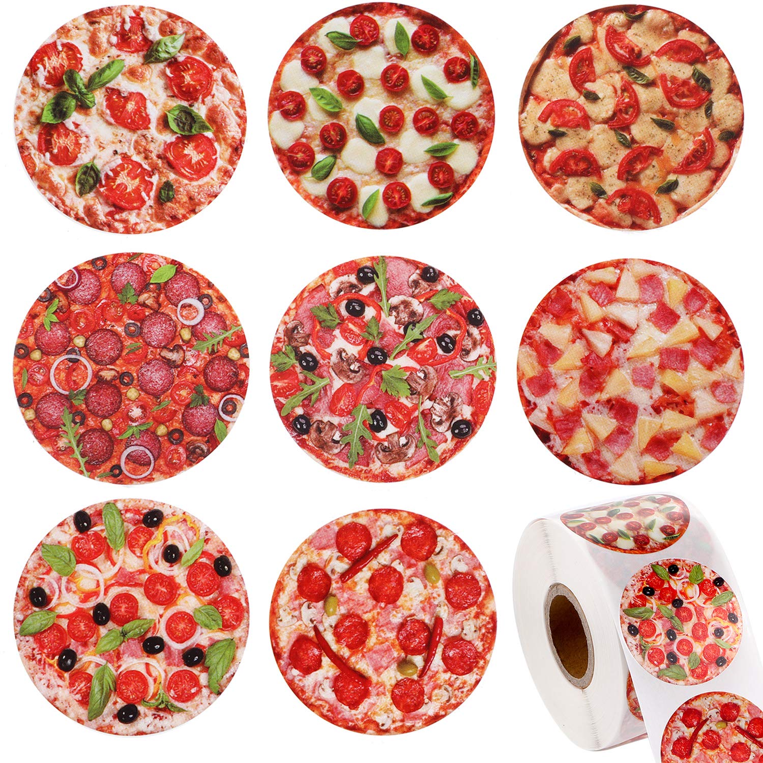Blulu 600 Pieces Pizza Stickers Roll Realistic Pizza Stickers Italian Food Party Decoration for Classroom Reward Party Gift Favo