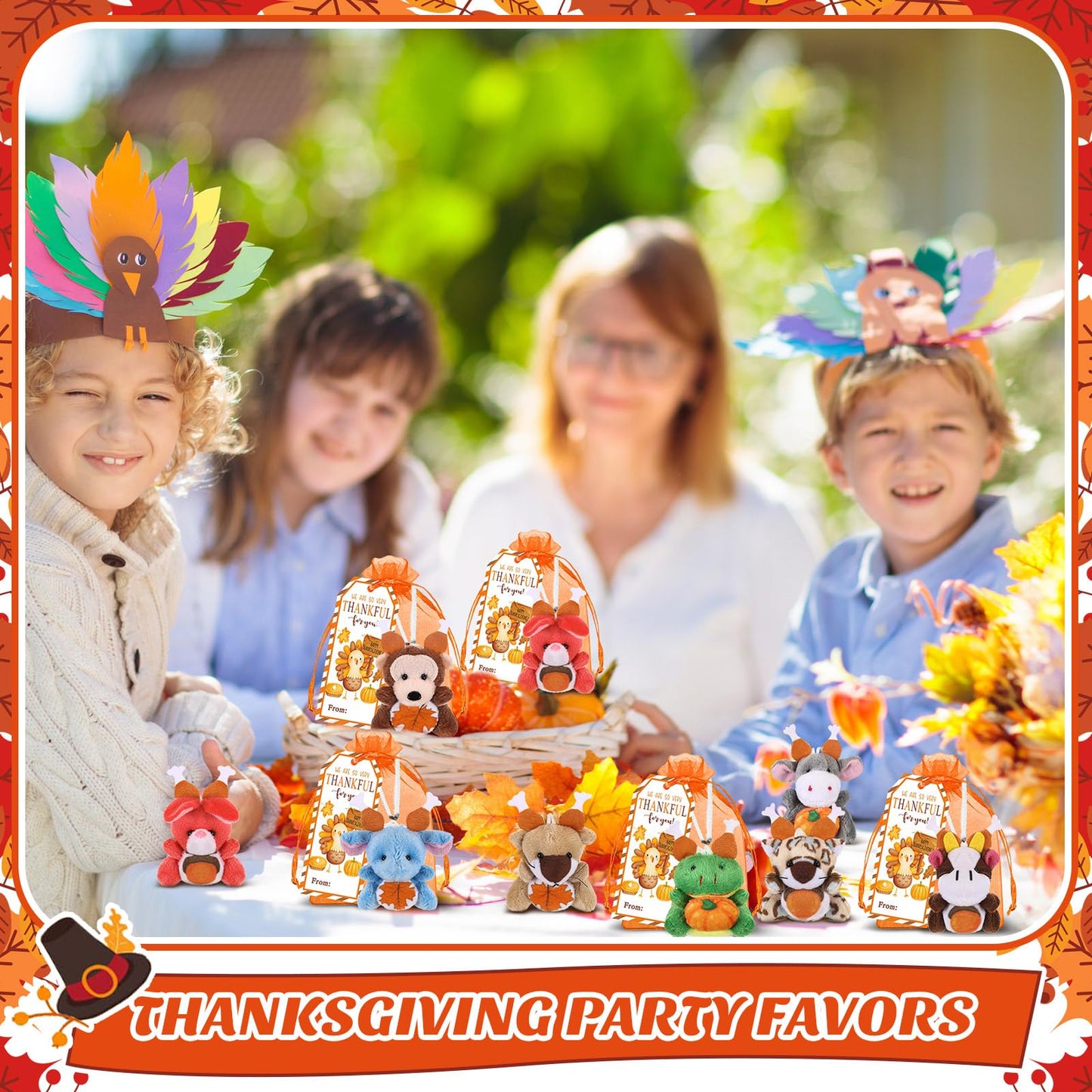 Wiwiqing 24 Set Thanksgiving Mini Stuffed Animals Set Small Thanksgiving Day Plush Toys Autumn Party Favors Soft Keychain Doll W