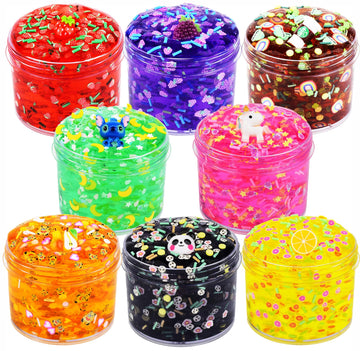 8 Pack,Funny Slime Crystal Clear Slime Kit,Boba Slime Party Favors For Girls Boys,Stress Relief Toys Super Soft And Non-Sticky,