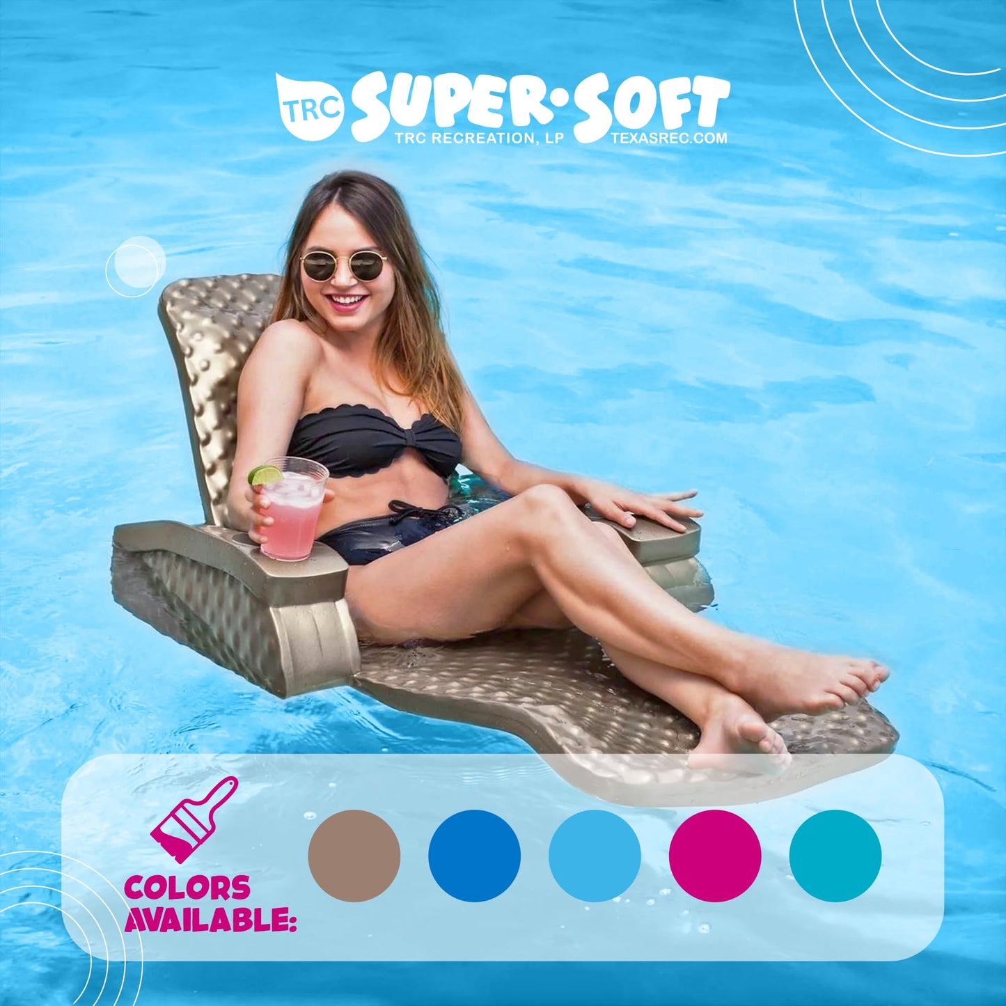 TRC Recreation Large Bronze Folding Baja II Lounger Foam Pool Float with 2 Cup Holders - Portable Beach Essential