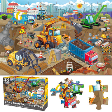 Jadeso 48 Pieces Jumbo Floor Puzzles For Kids Ages 3-5, Puzzle For Kid Ages 4-6, Construction Site Jigsaw Large Puzzles, Childre