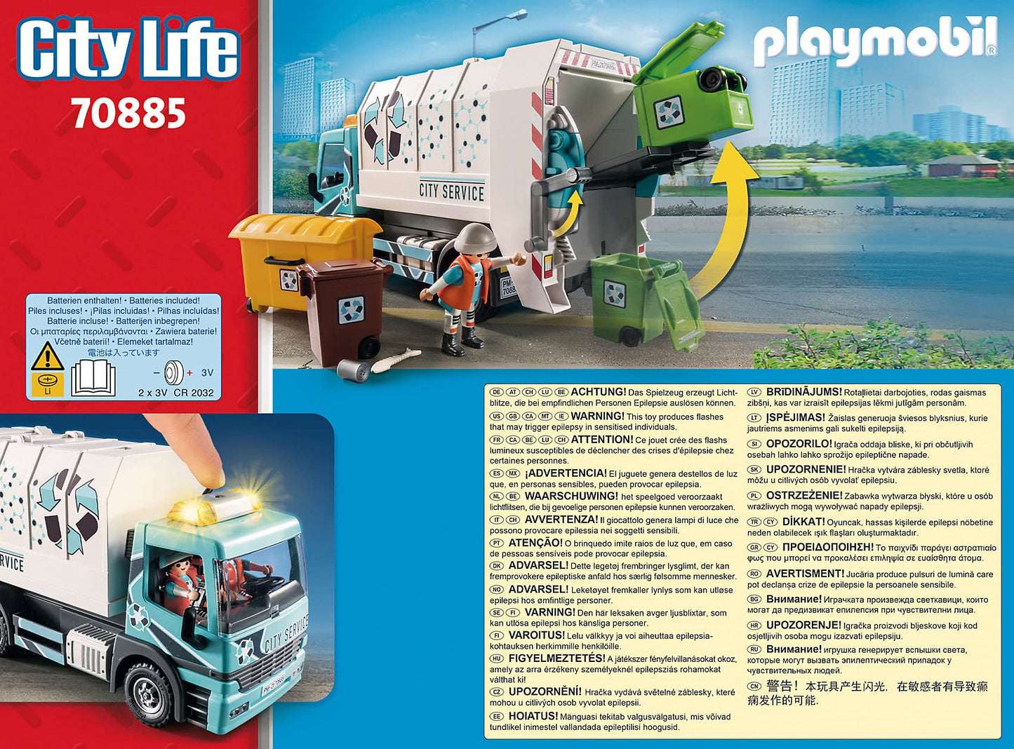 Playmobil City Recycling Truck 2022 Model 70885 - Colourful Plastic Toy Vehicle