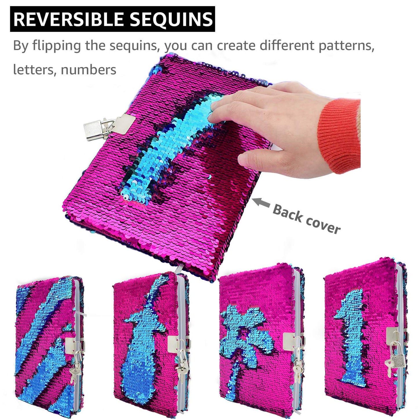 Vipbuy Magic Reversible Sequin Notebook Diary Lined Travel Journal With Lock And Key For Kids Girls, Size A5 (8.5” X 5.5”), 78 Sheets (Panda (Rose Red To Blue))
