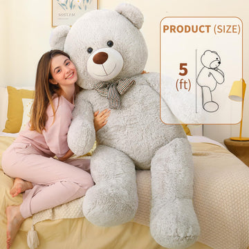 Maogolan Giant Teddy Bear Plush, Life Size Large Teddy Bear Stuffed Animal 5 Feet,Soft And Fluffy Big Teddy Bear Gift For Baby Shower,Christmas,Valentines Day,Gray, Grey