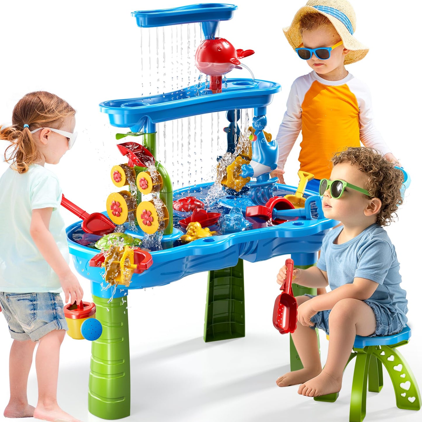 3-Tier Kids Water Table For Toddlers Kids Ages 3-5 4-8, Summer Outdoor Water Table Beach Kids Toys, Toddler Sensory Activity San