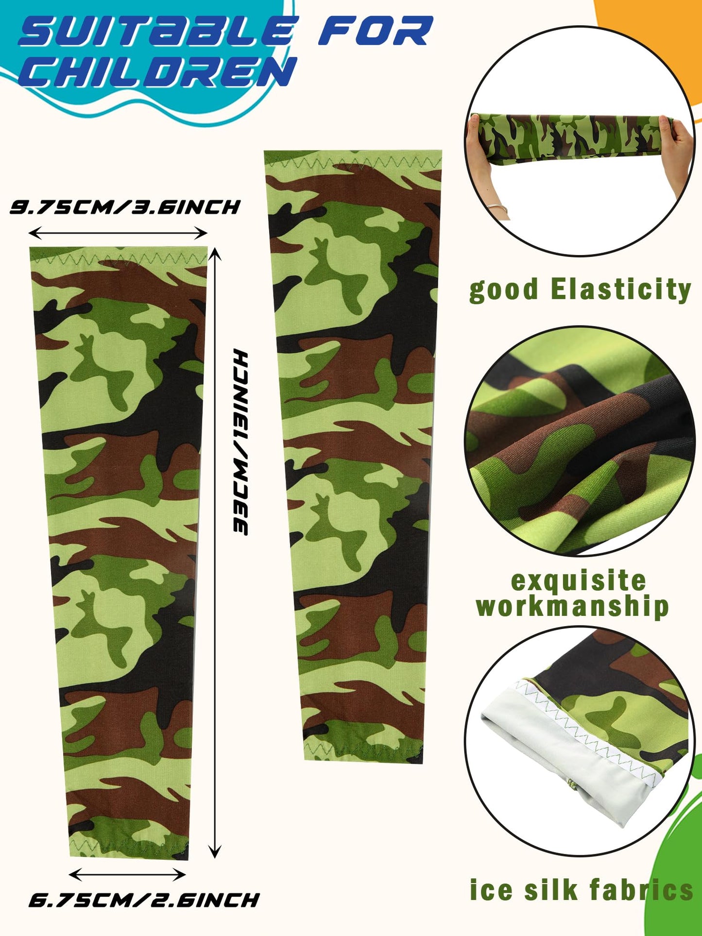 Xuhal 12 Pairs Arm Sleeves For Kids Baseball Compression Sleeve Camouflage Uv Sun Protection Cooling Arm Cover For Boys Girls (C