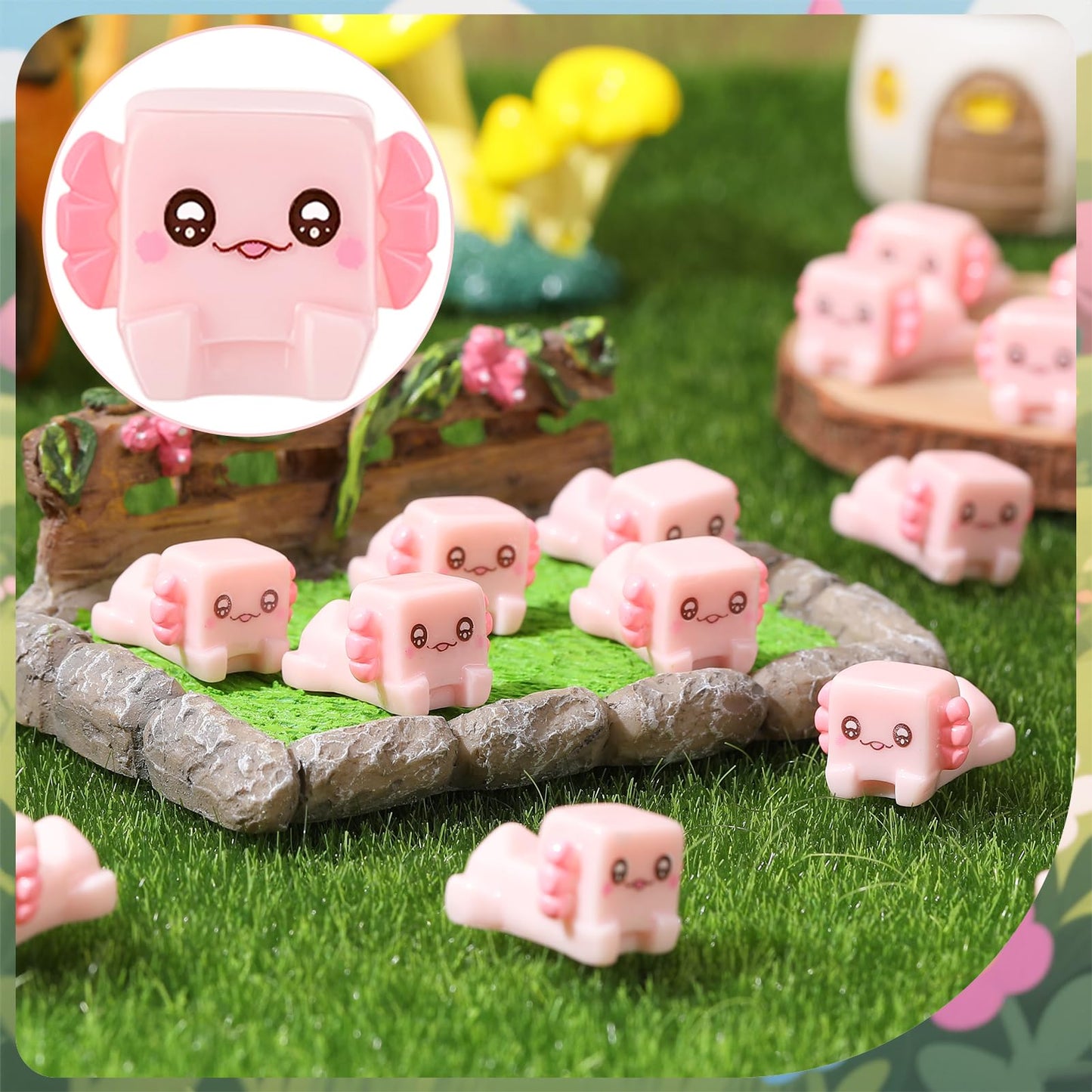 Ggstddup 50 Pcs Mini Resin Axolotl, Retro Pixel Axolotl, Tiny Cube Axolotl Figures, Cute Block Shape Axolotl Ornament For Landsc