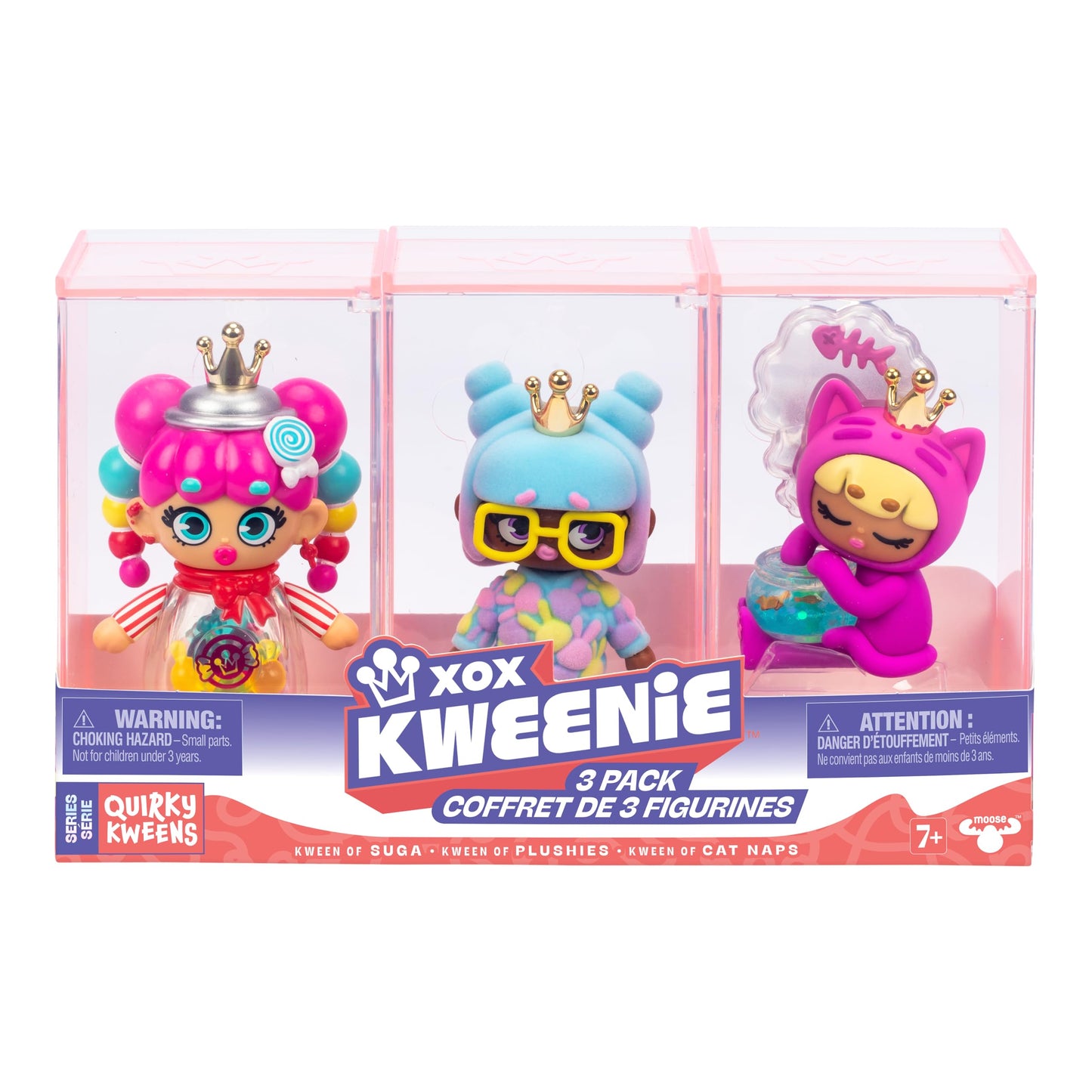 XOX KWEENIE Quirky Kweens Series enhanced Figurine and Display Case  4 Inch/Approx 10cm Tall Collectible Art-Toy  3 Pack  Every Kween is Unique