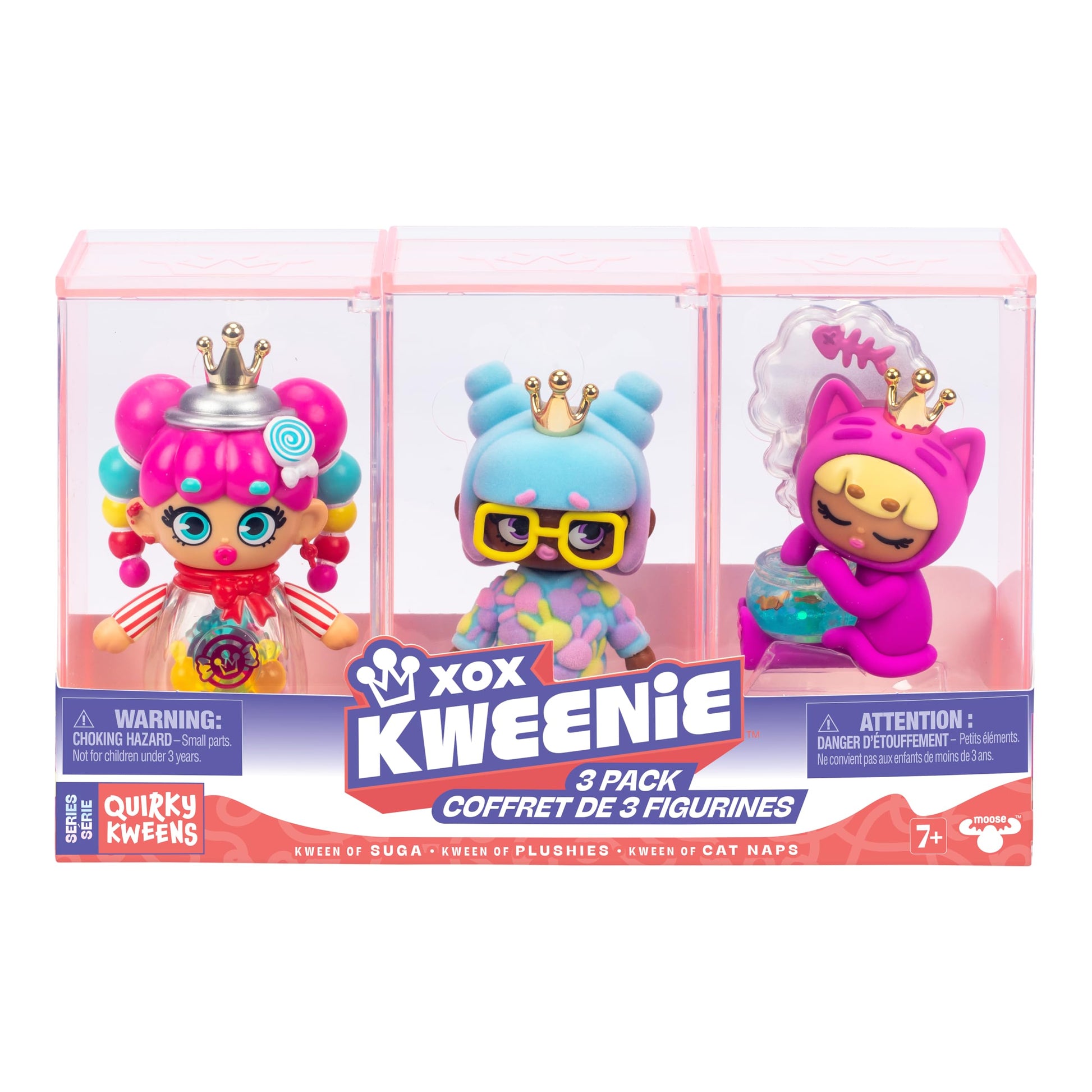 XOX KWEENIE Quirky Kweens Series enhanced Figurine and Display Case  4 Inch/Approx 10cm Tall Collectible Art-Toy  3 Pack  Every Kween is Unique
