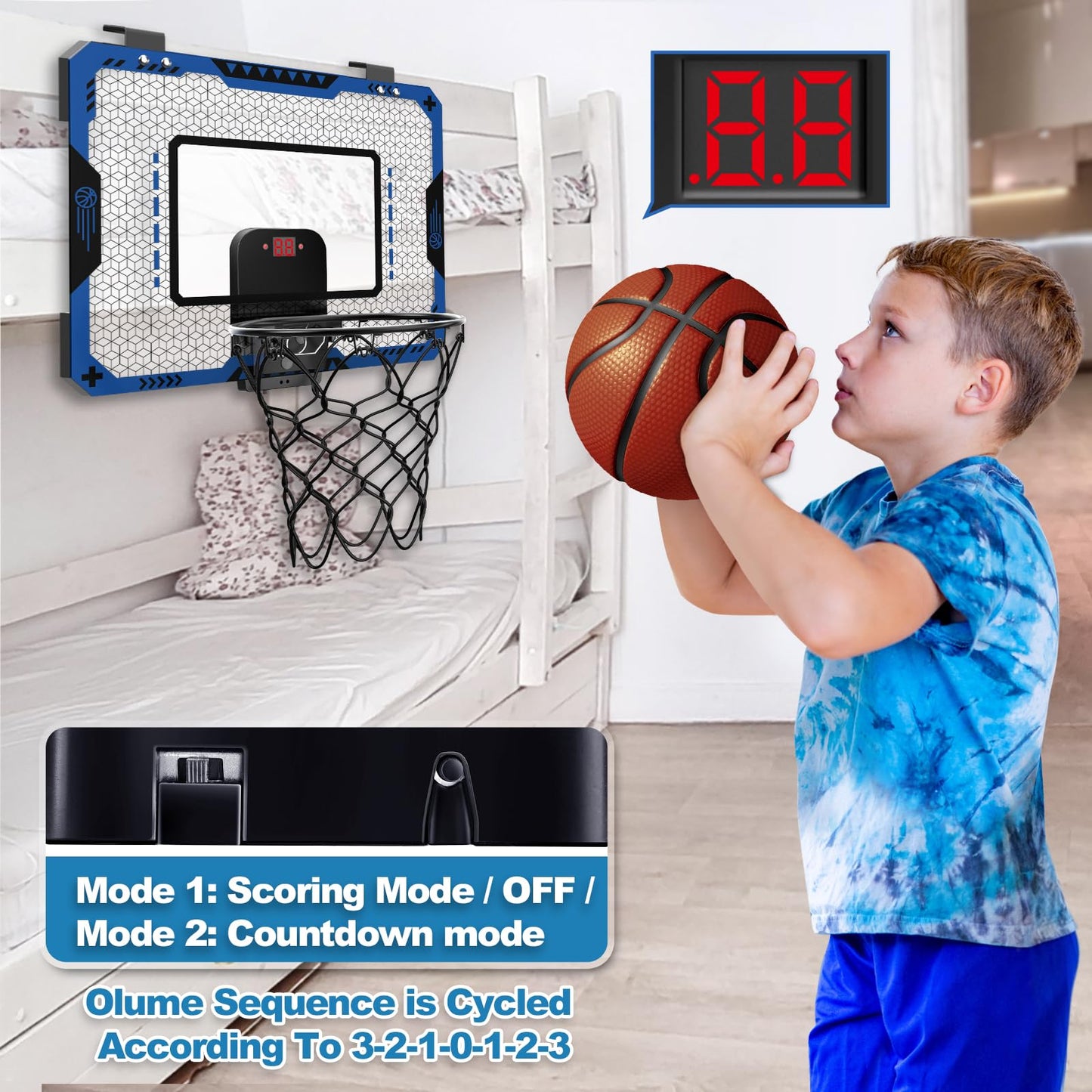 Indoor Basketball Hoop For Kids Age 5-10, With Electronic Scoreboard & 3 Balls - Over The Door Mini Hoop For Boys' Birthday & Christmas Gifts