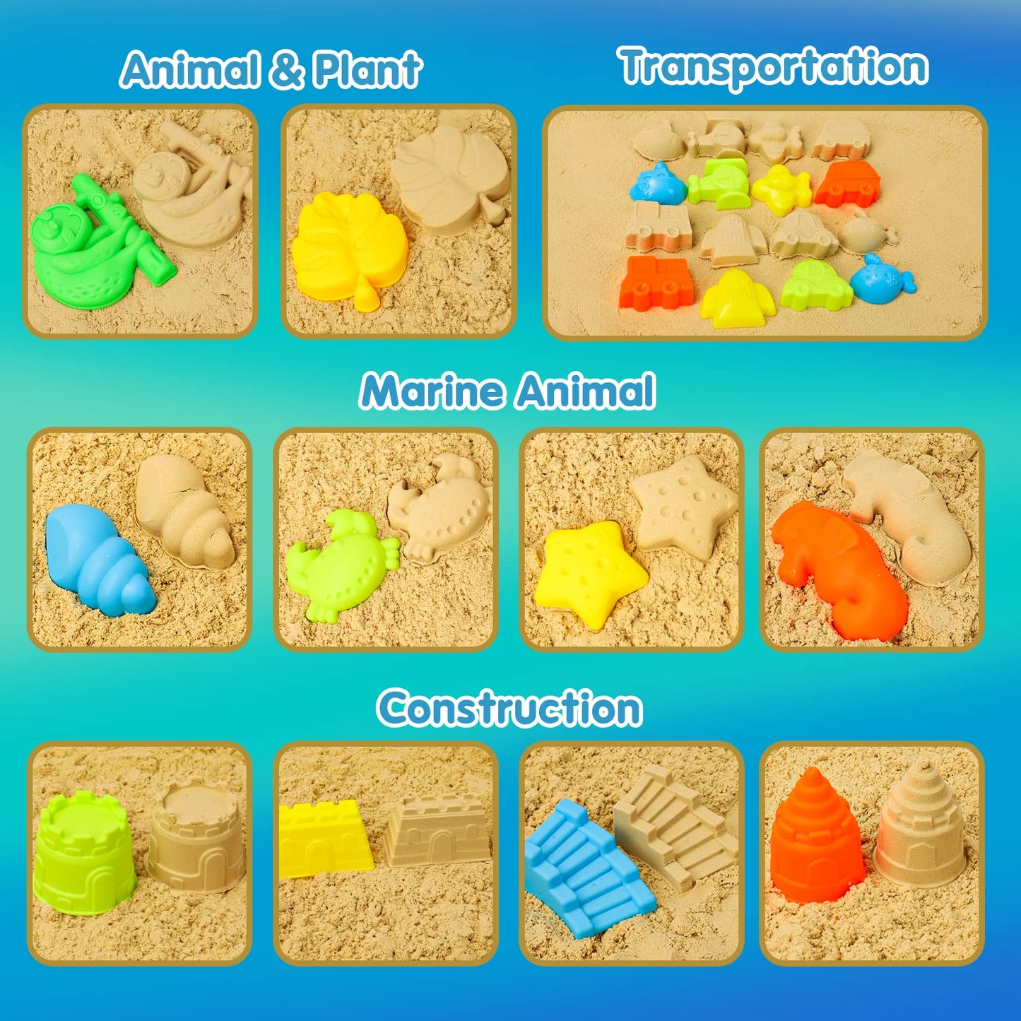 TOY Life 36 Pcs Beach Toys Sand Toys Toddlers with Castle Bucket Shovels & Sand Castle Building Kit Molds, Sandbox Toy Travel, B