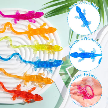 Hlartnet 100 Pcs Sticky Lizards For Kids, Stretchy Sticky Lizards Toys Bulk For Reptile Party Favors, Children Lizards Gifts For Goodie Bags Stuffers Pinata Filler Students Rewards