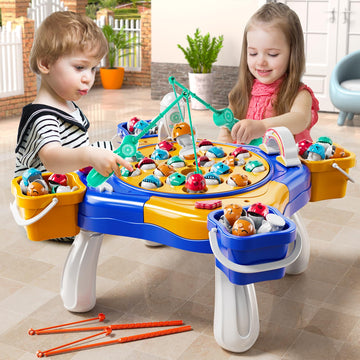 Niplooow Magnetic Fishing Game Toys Kids 3-5, Including 48 Fishes And 8 Fishing Poles Rotating Board Game With Music, Party Game