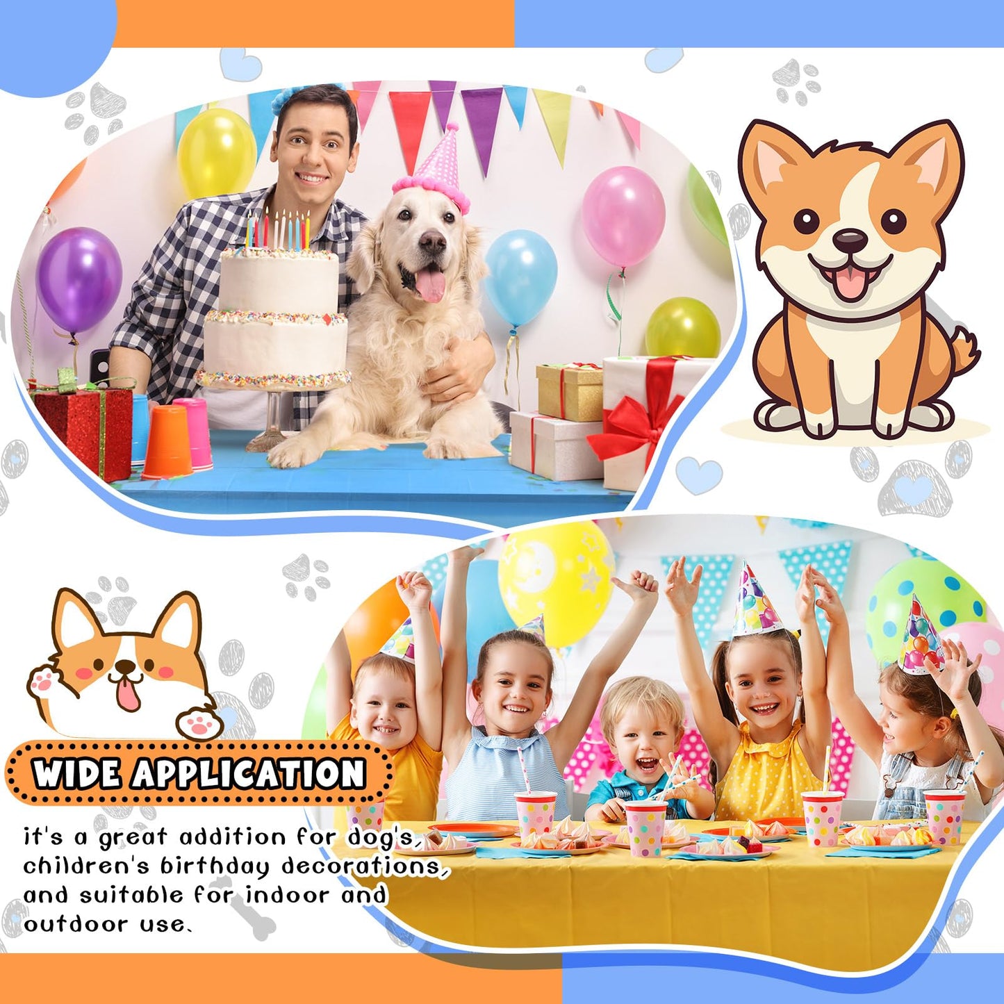 Dunzoom 4 Pack Puppy Dog Pet Paw Print Plastic Tablecloth 54 x 108 Inches Table Cover Paw Print Disposable Rectangle Table Cover