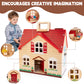 Woodmam Foldable Wooden Doll House With 13Pcs Furniture, 4 Rooms And 2 Flexible Dolls, Pretend Play House Set With Portable Handle, Christmas Birthday Gift For Boys Girls Kids Age 3+