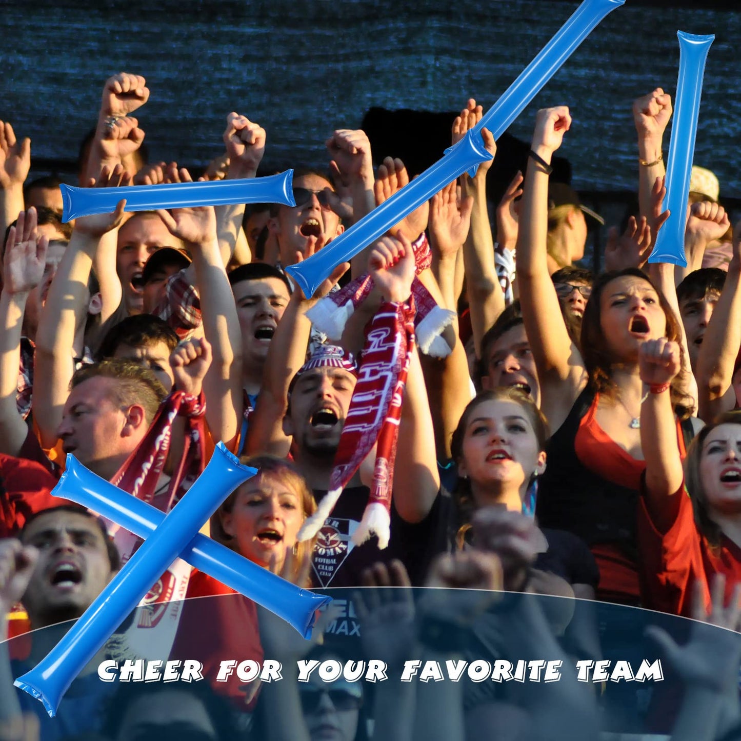 Civaner 48 Pcs Christmas Thunder Stick Team Spirit Boom Stick Cheering Stick Plastic Cheerleading Spirit Stick Clapper Inflatable Noise Maker Sports Supply(Blue)