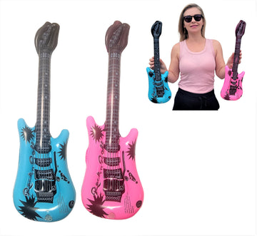 Zugar Land Rock Inflatable Mini Guitars (21 Inches) Vinyl. Perfect Party Favor, Dj Dance 80S Rocker (Mini Rock-N-Roll Pink & Blue (2 Pack))