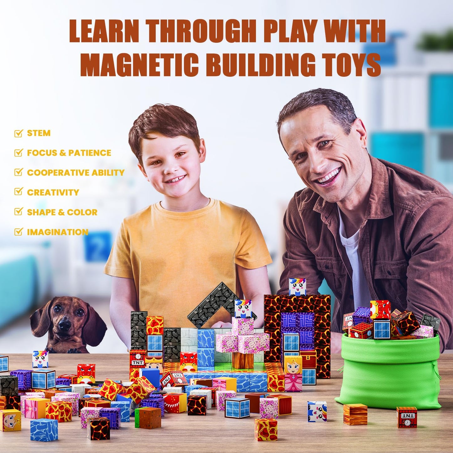 Magnetic Blocks - Build Magnet World Magic Portal Set, Magnetic Tiles Building Blocks Toddler Toys Stem Sensory Outdoor Toys For