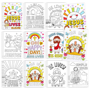 Zhanmai 30 Pcs Easter Color Your Own Funny Religious Posters DIY He Lives Easter Crafts Bulk Coloring Religious Cross Butterfly 