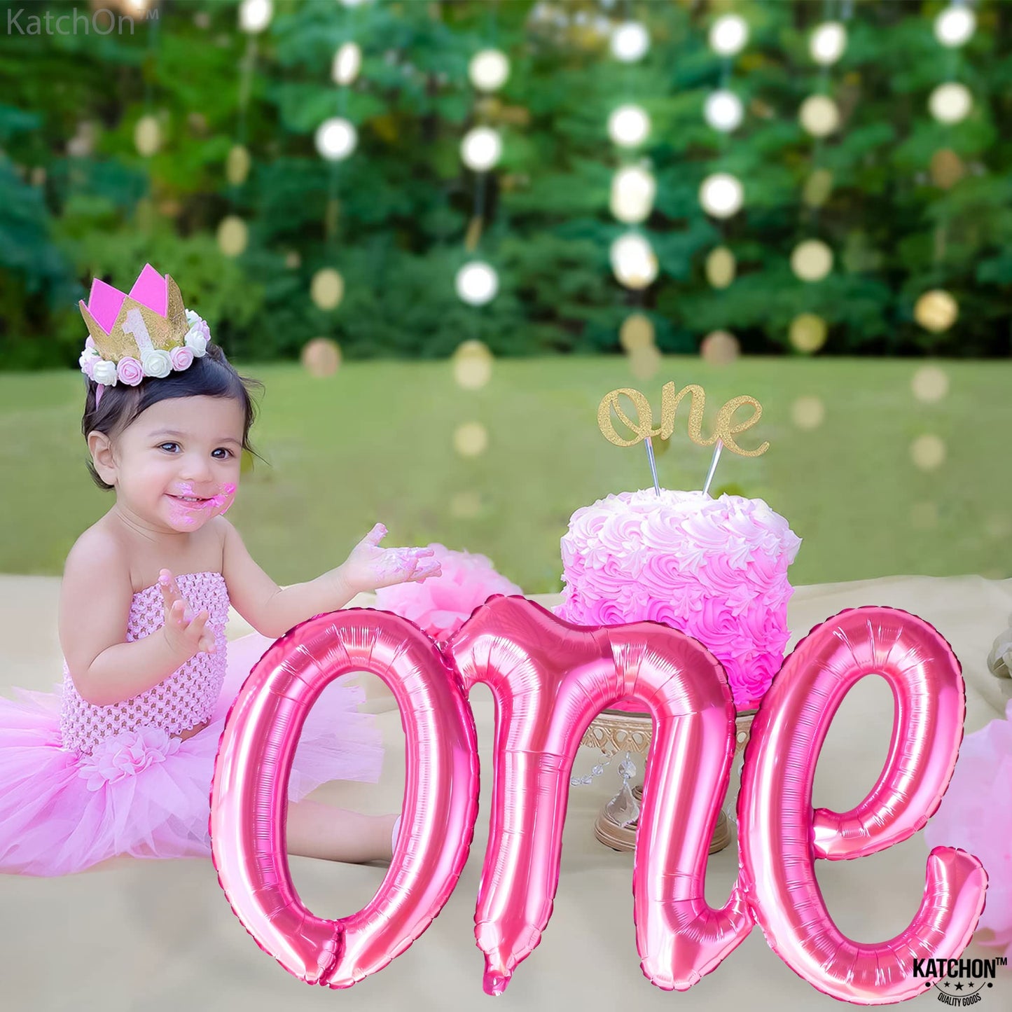 Katchon, Pink One Balloon For First Birthday - 20 Inch | Hot Pink 1 Balloon For First Birthday Decorations | Script One Balloons For 1St Birthday Decorations Girl | One Year Old Birthday Decorations
