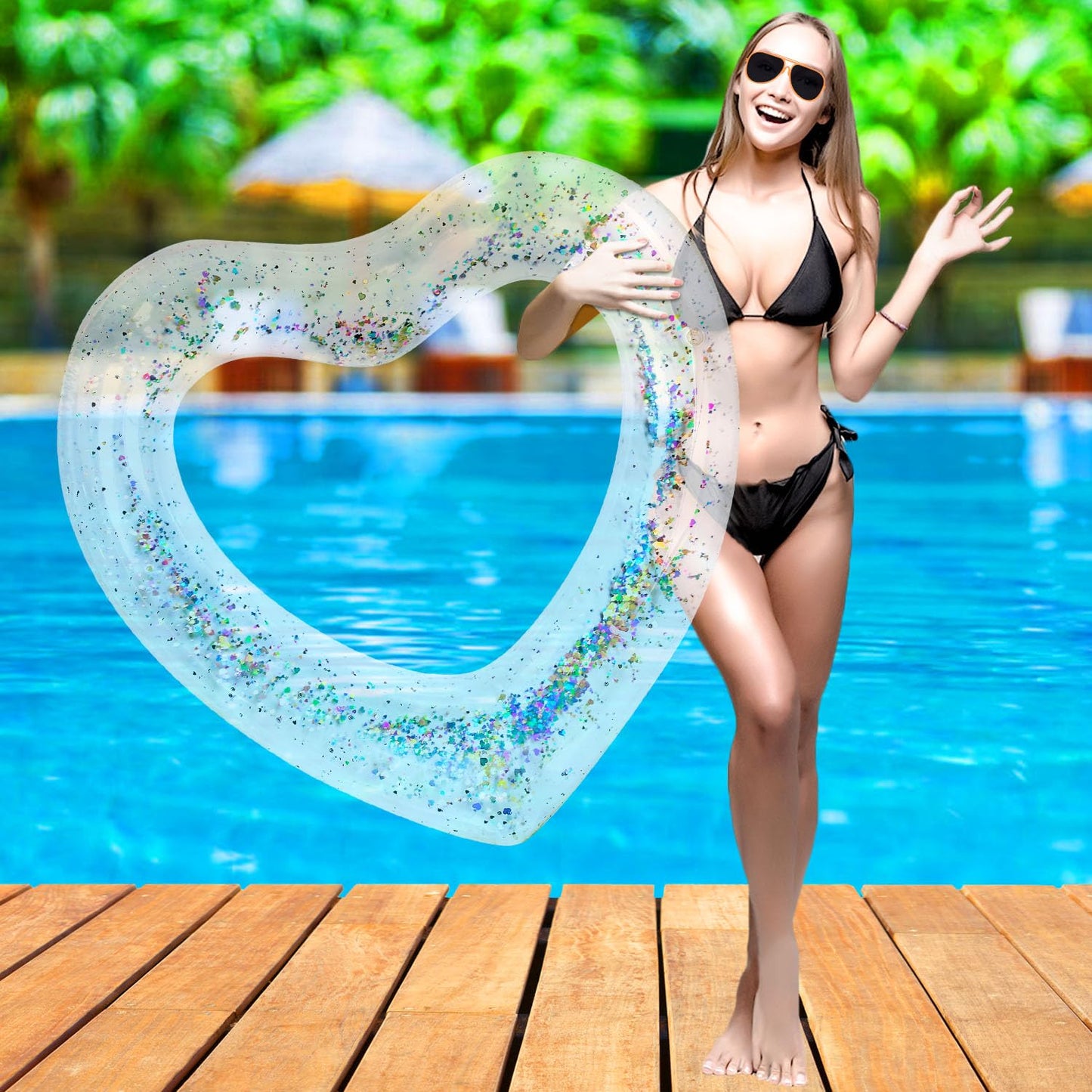 ZHUYNXIR Heart Swimming Pool Float  mature-themed Pool Floats  Water Fun Beach Party Toys for Aults Birthday Scene Layout Props. (47 in Transparent Glitter)